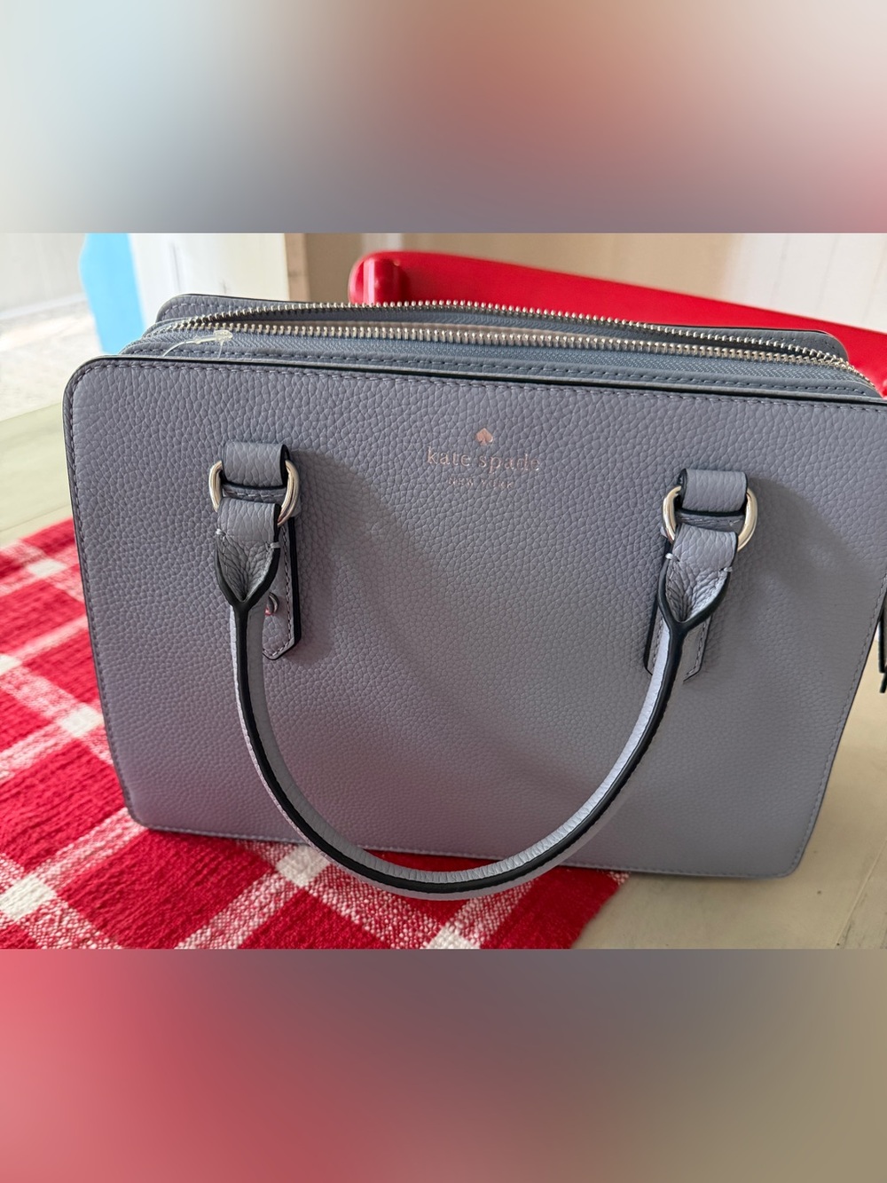 NWT Kate Spade Pebbled Light Blue Lise Mulberry Street Lakesedge Leather Satchel